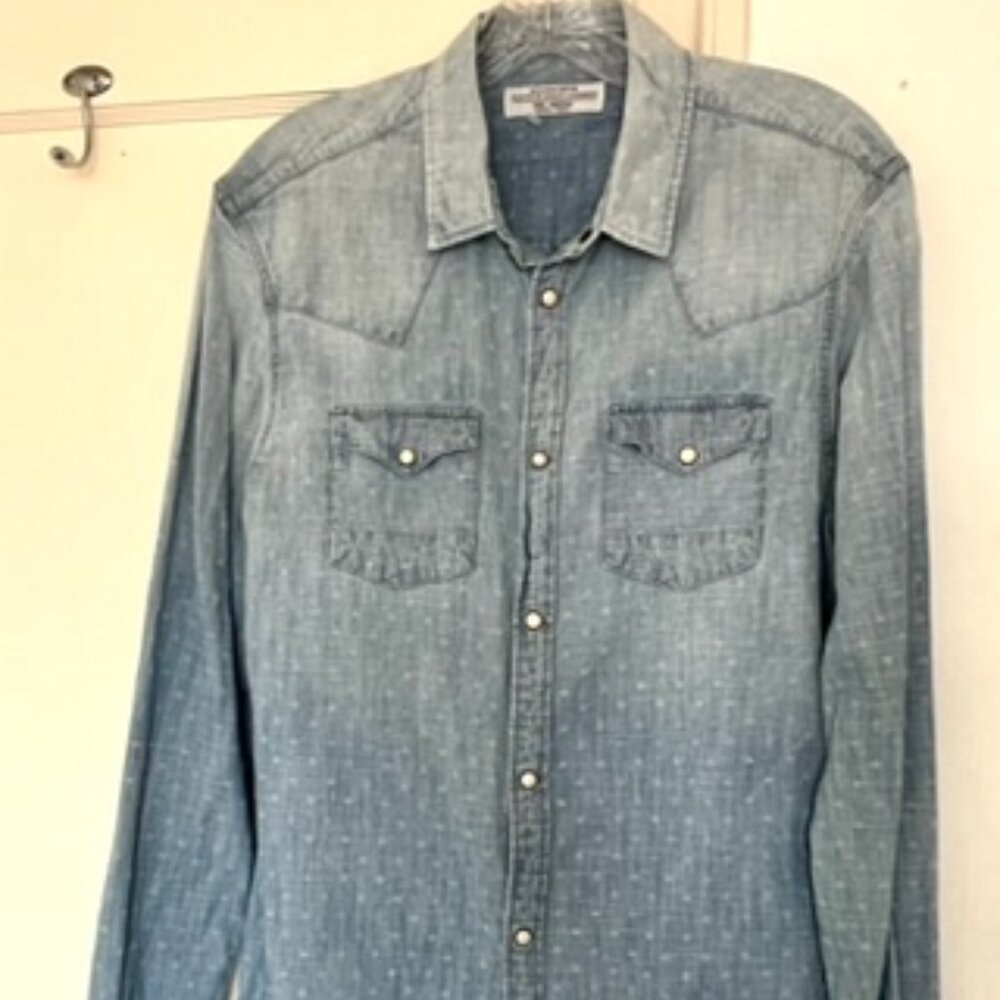 All SAINTS Denim Rock Star Western Shirt with Pearl Snaps